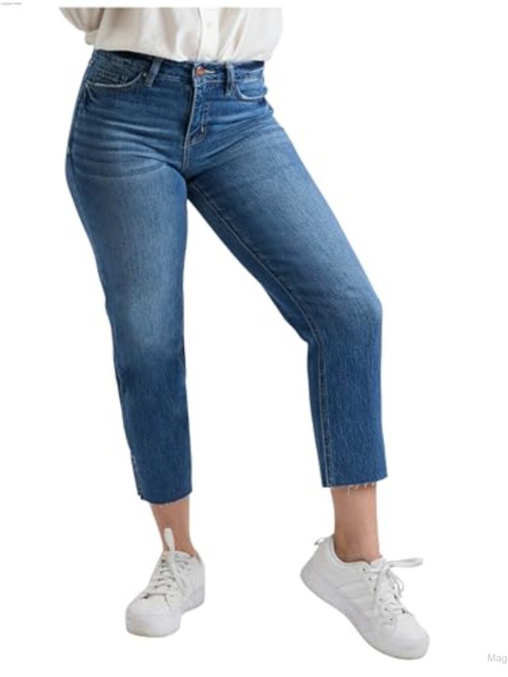 High Rise Straight Leg Cropped Jeans with Tummy Control